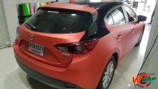 Wrap เปลี่ยนสีรถ Mazda 3 (Matte Chrome Red) [2]