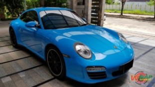 Wrap เปลี่ยนสีรถ Porsche Carrera4S สีฟ้า Miami Blue (3)