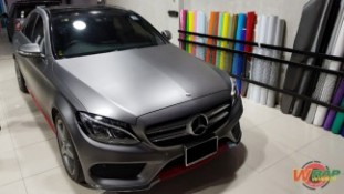 Wrap เปลี่ยนสีรถ Benz C300 สีเทาด้านเมทัลลิก